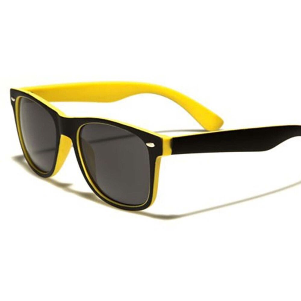 Classic Vintage Retro 80s Fashion Two-Tone Black & Yellow Horn Rimmed Sunglasses